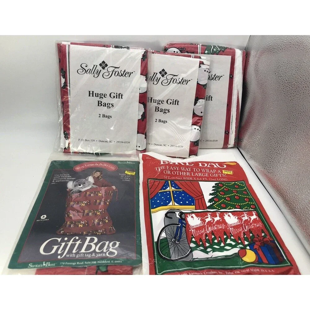 Vintage SALLY FOSTER  Holiday CHRISTMAS Huge Gift Bags Plus 2 Bike Bags 8 Total